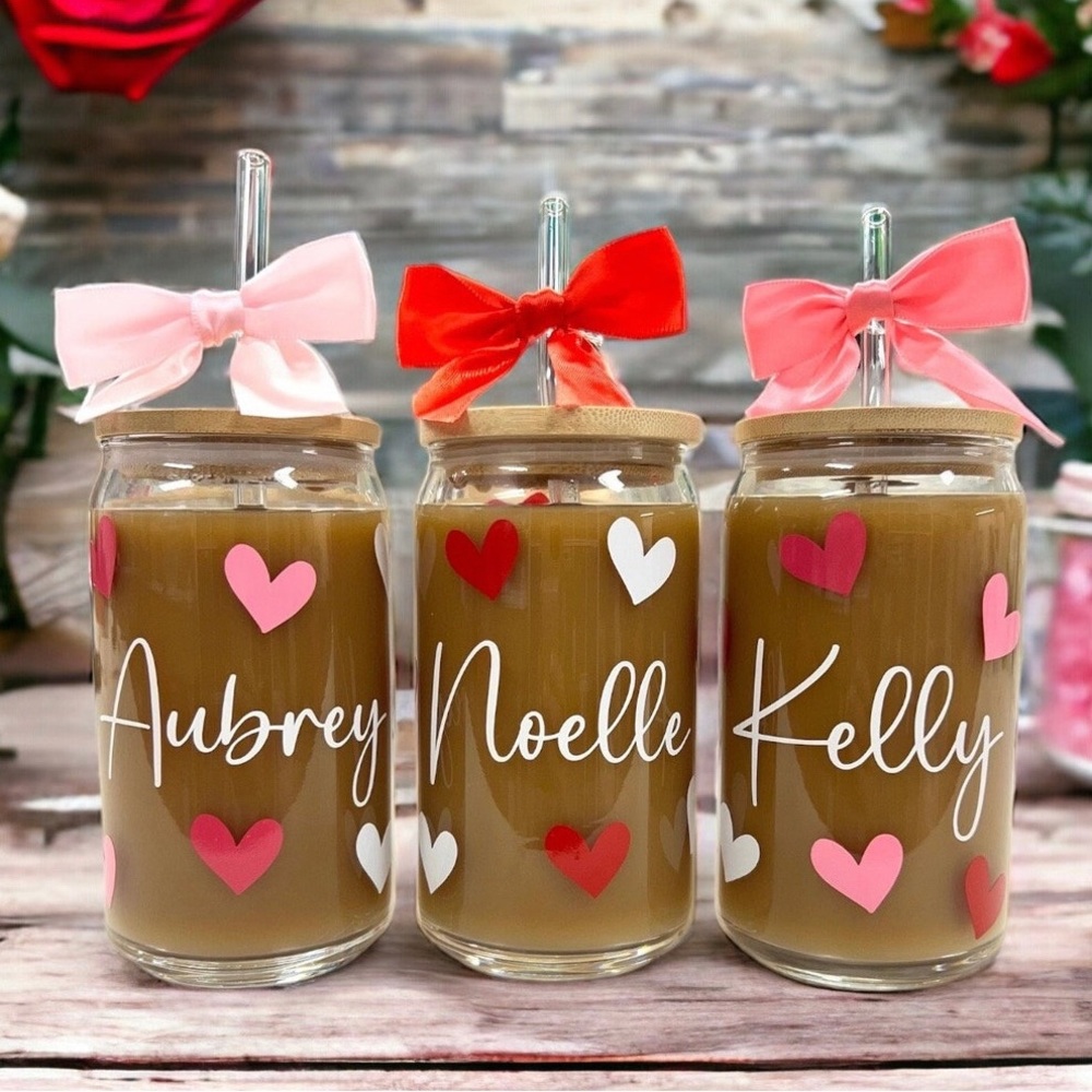 Custom Valentine’s day glass tumbler